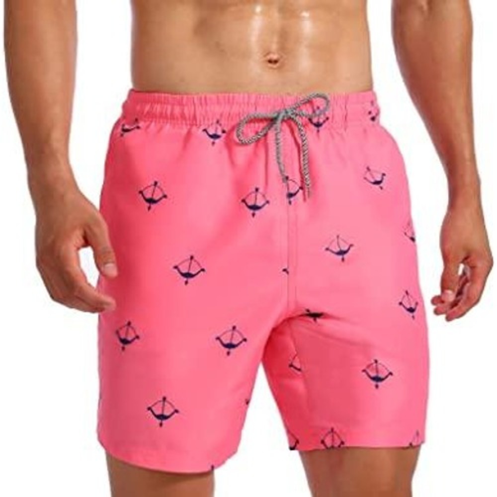 Swim Trunk Shorts Mens L Pink Bow Arrow Print Mesh Lining Beachwear 591 NWT